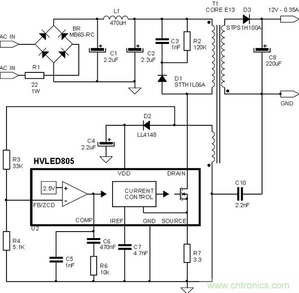 首個最簡單、器件最少的LED驅(qū)動電路設(shè)計(jì)