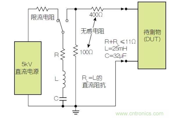 除顫器測(cè)試配置(注意較大電容)。