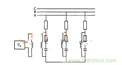 利用放電線圈構(gòu)成的零序電壓保護接線圖