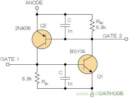 圖2：增加兩個(gè)電容值為1nF的SMD陶瓷電容器后，可以在ΔV達(dá)到10V的情況下防止導(dǎo)通。