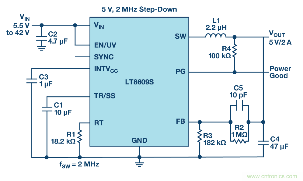 具 2.5 μA 靜態(tài)電流和超低 EMI 輻射的 42 V、2 A/3 A 峰值同步降壓型穩(wěn)壓器