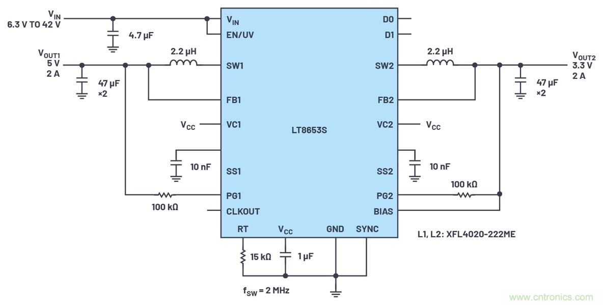 具有6.2 µA靜態(tài)電流的雙通道、42 V、2 A、單片、同步降壓型Silent Switcher 2穩(wěn)壓器