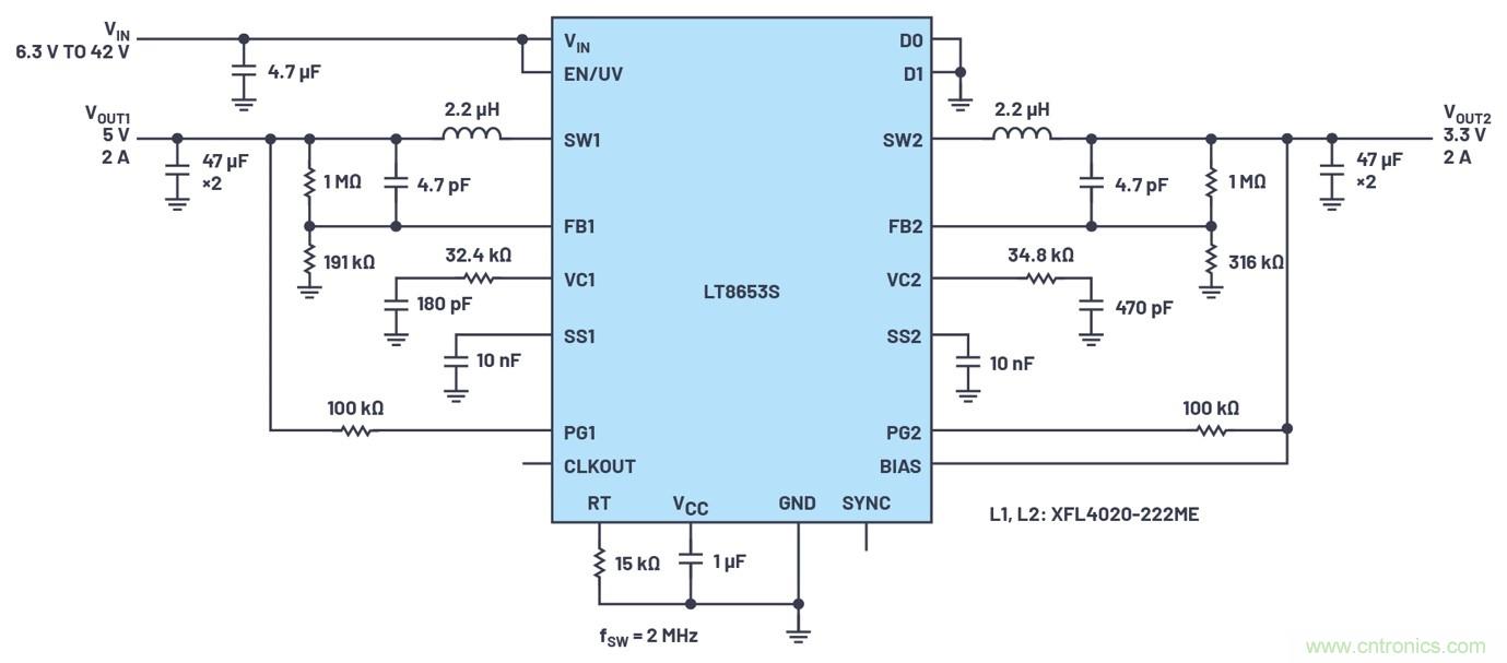 具有6.2 µA靜態(tài)電流的雙通道、42 V、2 A、單片、同步降壓型Silent Switcher 2穩(wěn)壓器