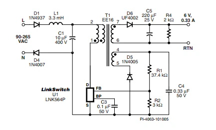 LinkSwitch-LP 系列旨在取代手機/無繩電話、PDA、數(shù)碼相機和便攜式音頻播放器等應(yīng)用中輸出功率 < 2.5 W 的低效線頻線性變壓器電源。LinkSwitch-LP 還可用作白色家電等應(yīng)用中的輔助電源。  LinkSwitch-LP 將高壓功率 MOSFET 開關(guān)與 ON/OFF 控制器集成在一個設(shè)備中。它完全由漏極引腳自供電，具有低 EMI 的抖動開關(guān)頻率，并且具有全面的故障保護。自動重啟可限制過載和輸出短路條件下的器件和電路耗散，而遲滯過溫保護會在熱故障期間禁用內(nèi)部 MOSFET。EcoSmart 技術(shù)使設(shè)計能夠輕松實現(xiàn) < 150 mW 的空載功耗，滿足能源效率要求。  LinkSwitch-LP 的設(shè)計目的是在輸出功率低于 2.5 W 時無需初級側(cè)鉗位電路，從而顯著減少組件數(shù)量和總系統(tǒng)成本。圖 1 顯示了基于 LinkSwitch-LP 的 2 W 電源，不帶初級側(cè)鉗位。LinkSwitch-LP 系列經(jīng)過優(yōu)化，當(dāng)變壓器上的輔助或偏置繞組提供反饋時，可提供近似的 CV/CC 輸出特性。這非常適合取代工頻變壓器的應(yīng)用，提供兼容的輸出特性，但過載、短路電流和輸入線電壓變化較小。  　  在無鉗位設(shè)計中使用 LinkSwitch-LP 的基本電路原理圖。  快速開始  　 LinkSwitch-LP 反激式設(shè)計流程圖